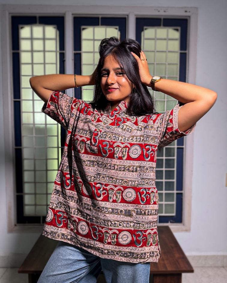 MAROON KALAMKARI MANTRA SHORT KURTA