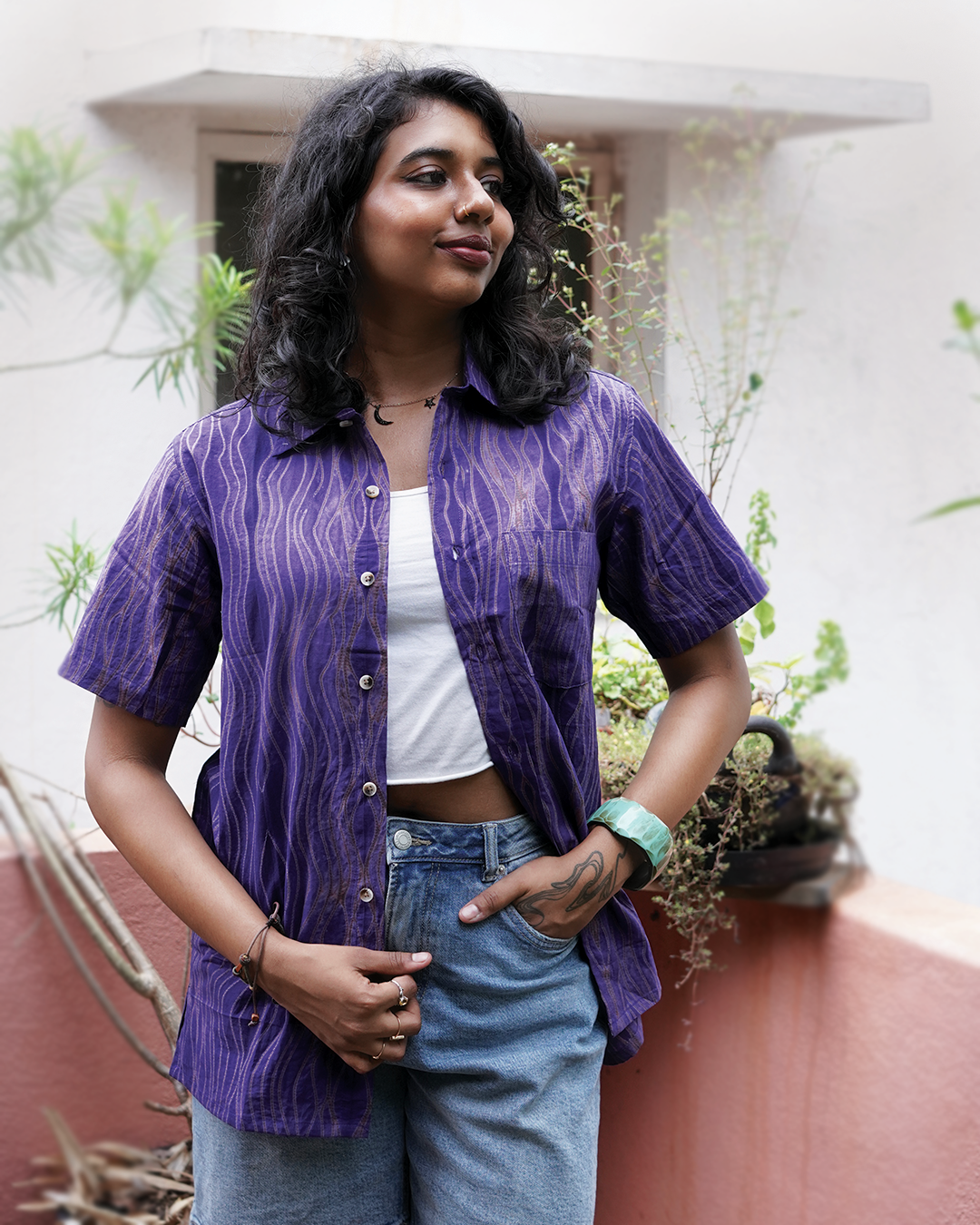 SHIBORI LAVENDER WAVES SHIRT