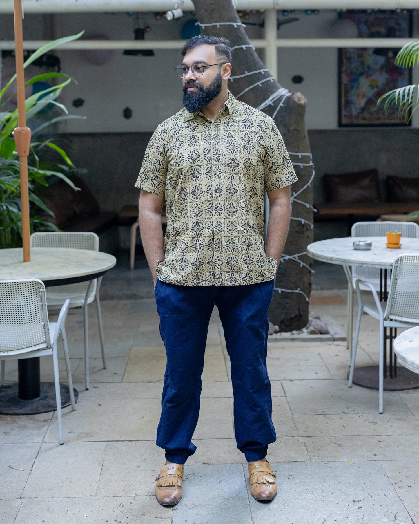 KALAMKARI MUSTARD GEOMETRIC SHIRT