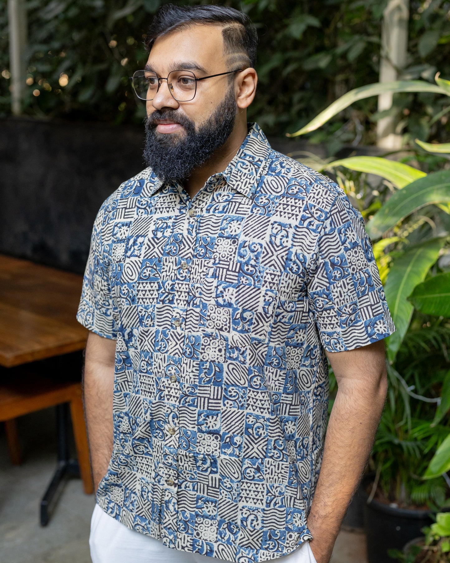 KALAMKARI INDIGO SQUARE SHIRT