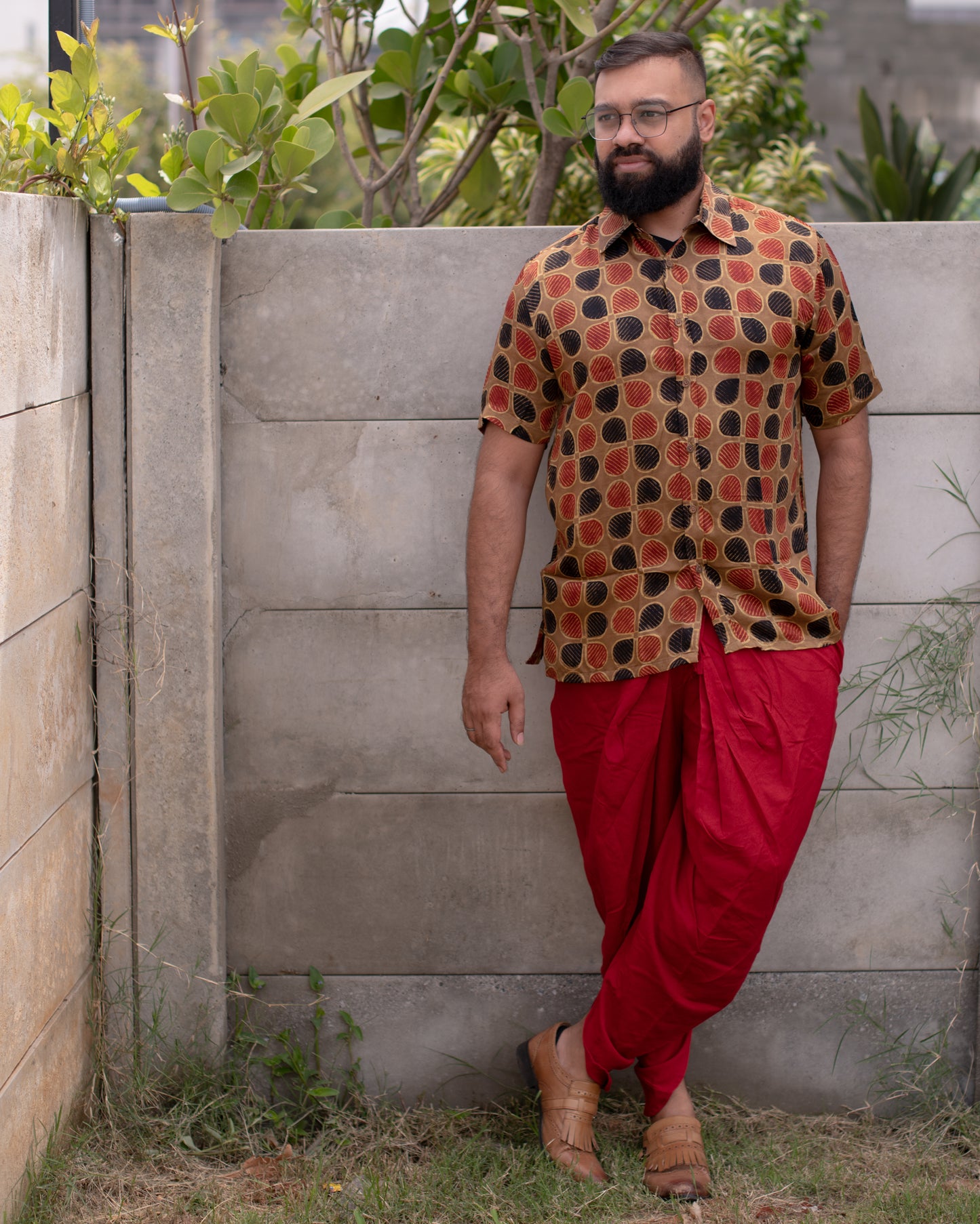 MODALE BROWN GEOMETRIC FLORAL SHIRT