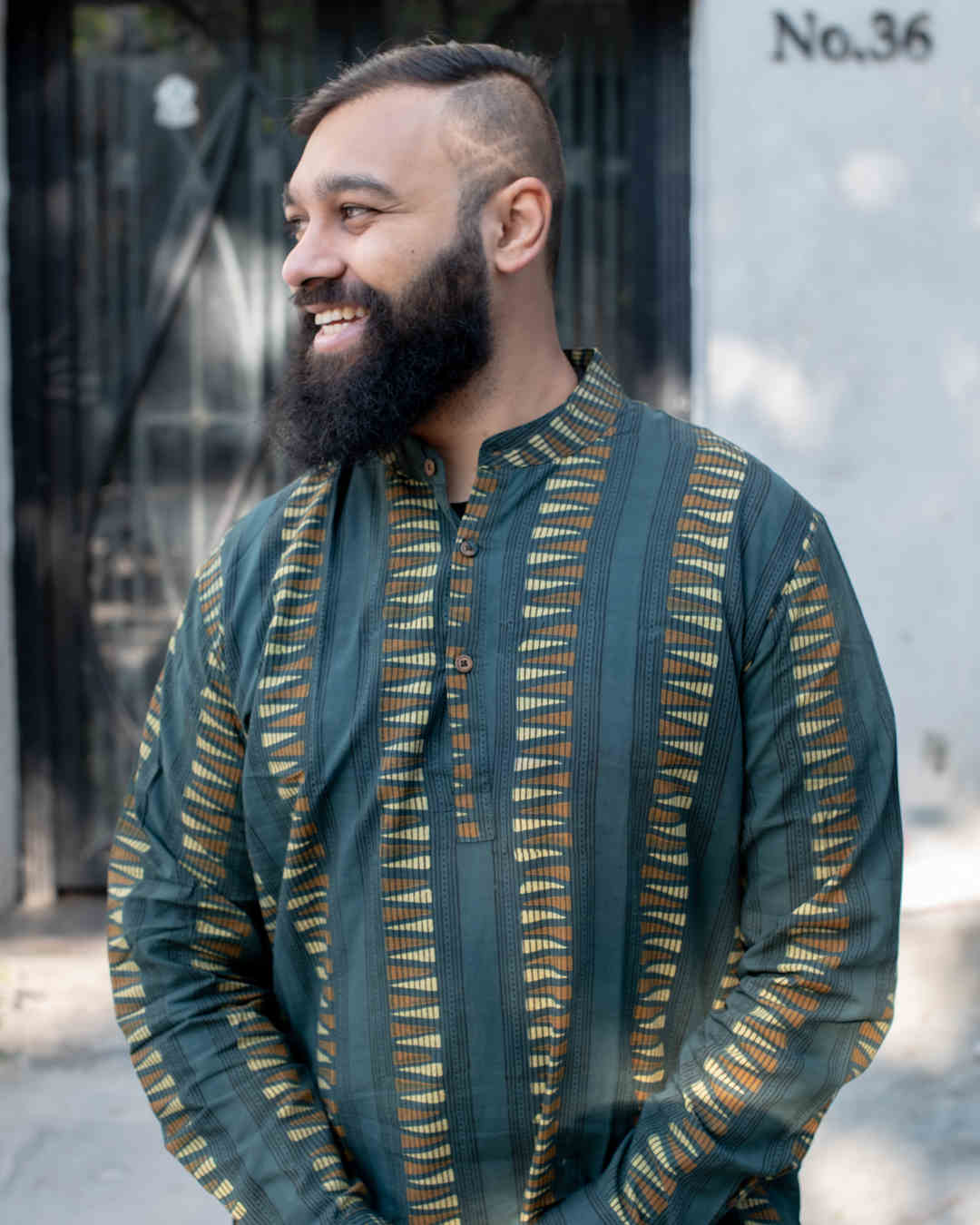 AJRAKH GREEN STRIPES KURTA