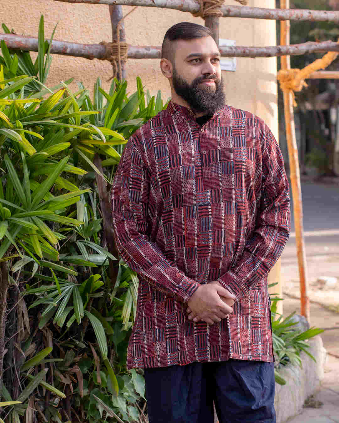 AJRAKH CHECKS RED KURTA