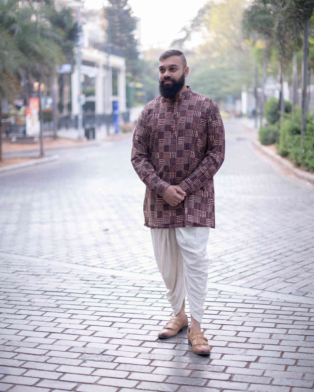 AJRAKH CHECKS BLACK KURTA