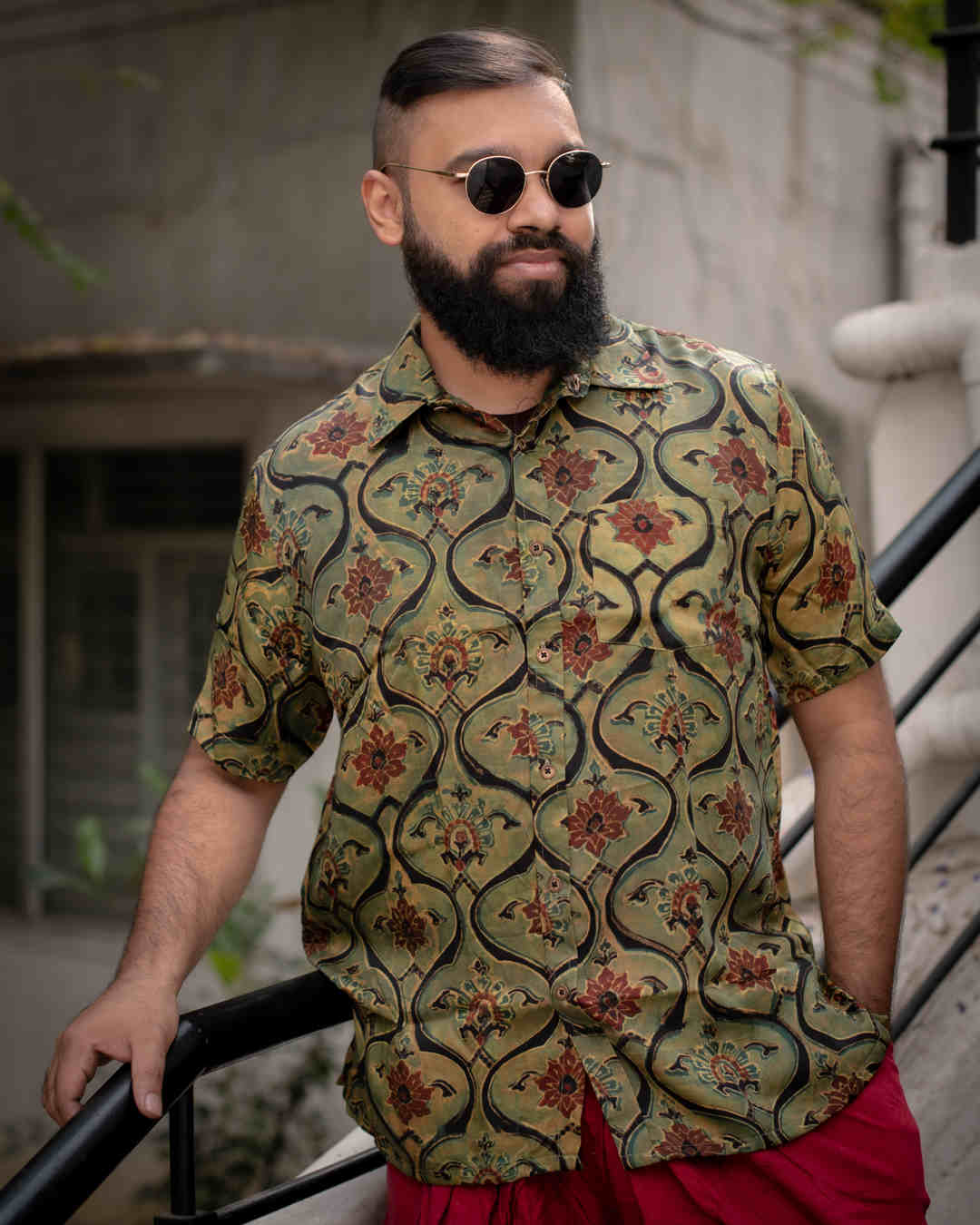 MODALE OLIVE GREEN ABSTRACT SHIRT