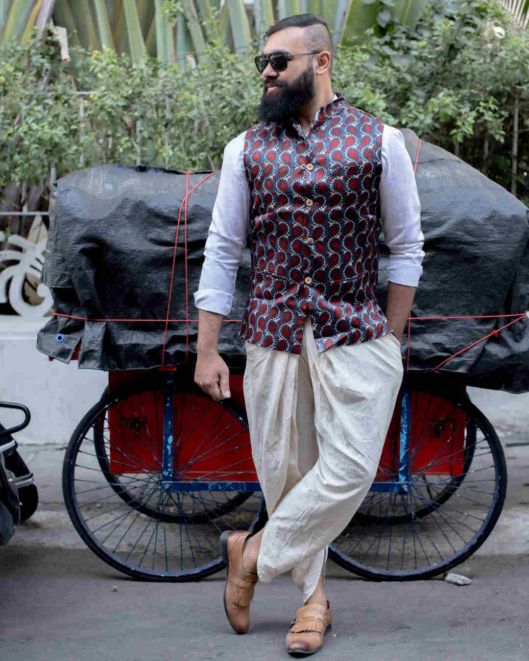 MASHRU AJRAKH INDIGO LEAVES JACKET