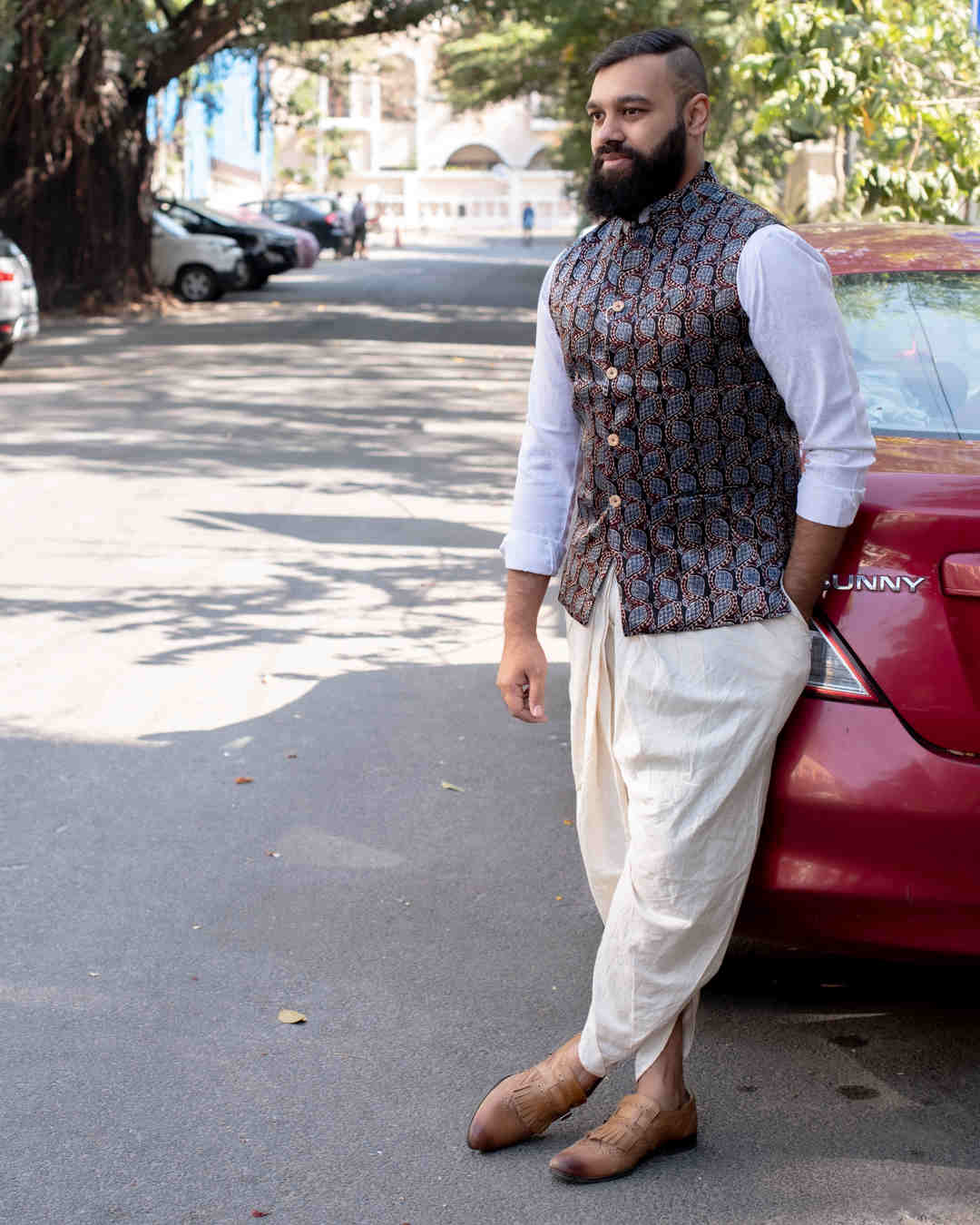 MASHRU AJRAKH BLACK LEAVES JACKET