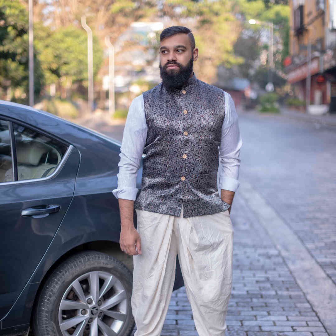 MASHRU AJRAKH BLACK BUTTA MJ