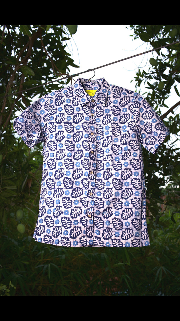 BATIK INDIGO OCTAGON FLOWER SHIRT