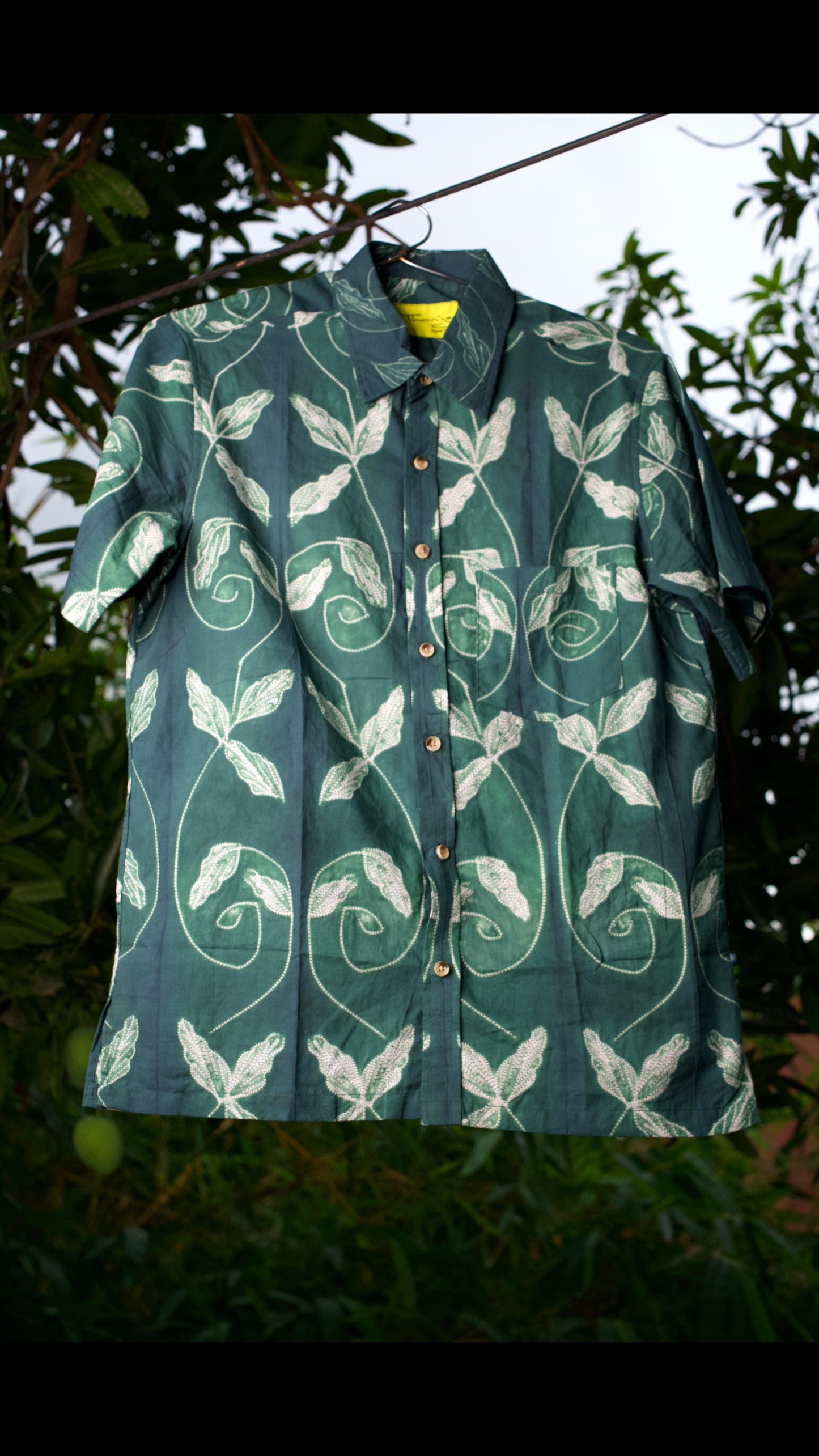 SHIBORI GREEN FLORAL SHIRT