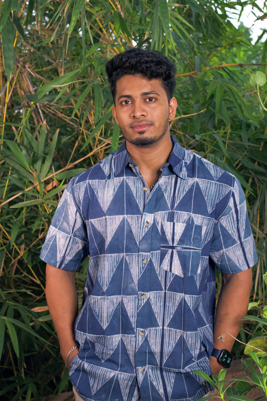 SHIBORI INDIGO TRIANGLE SHIRT