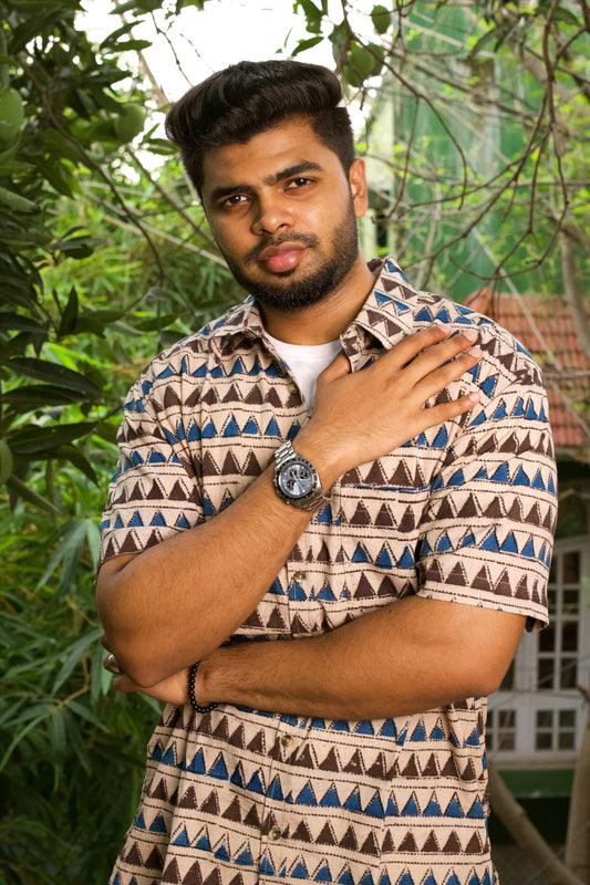 KALAMKARI INDIGO TRIANGLE SHIRT