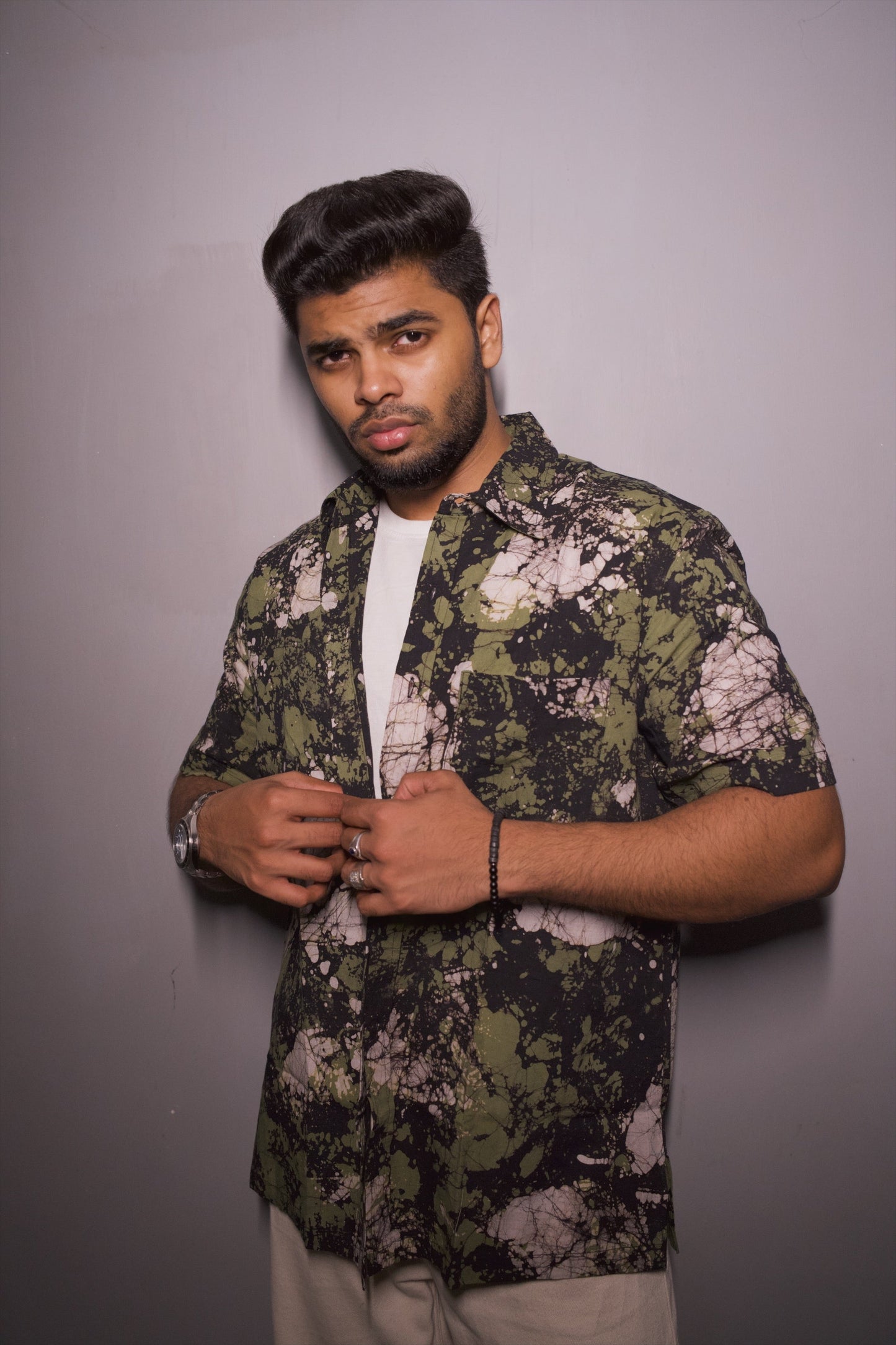 BATIK GREEN MILITARY ABSTRACT SHIRT