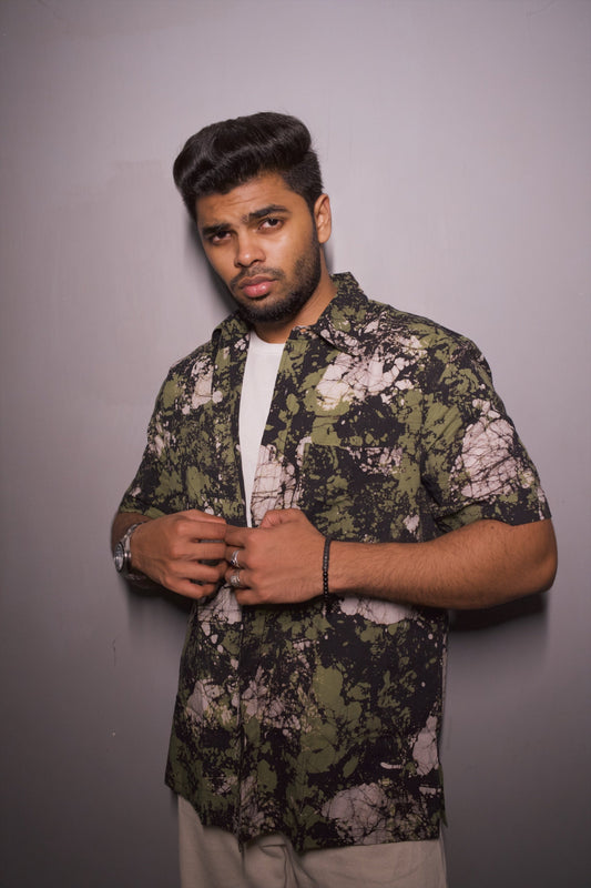 BATIK GREEN MILITARY ABSTRACT SHIRT