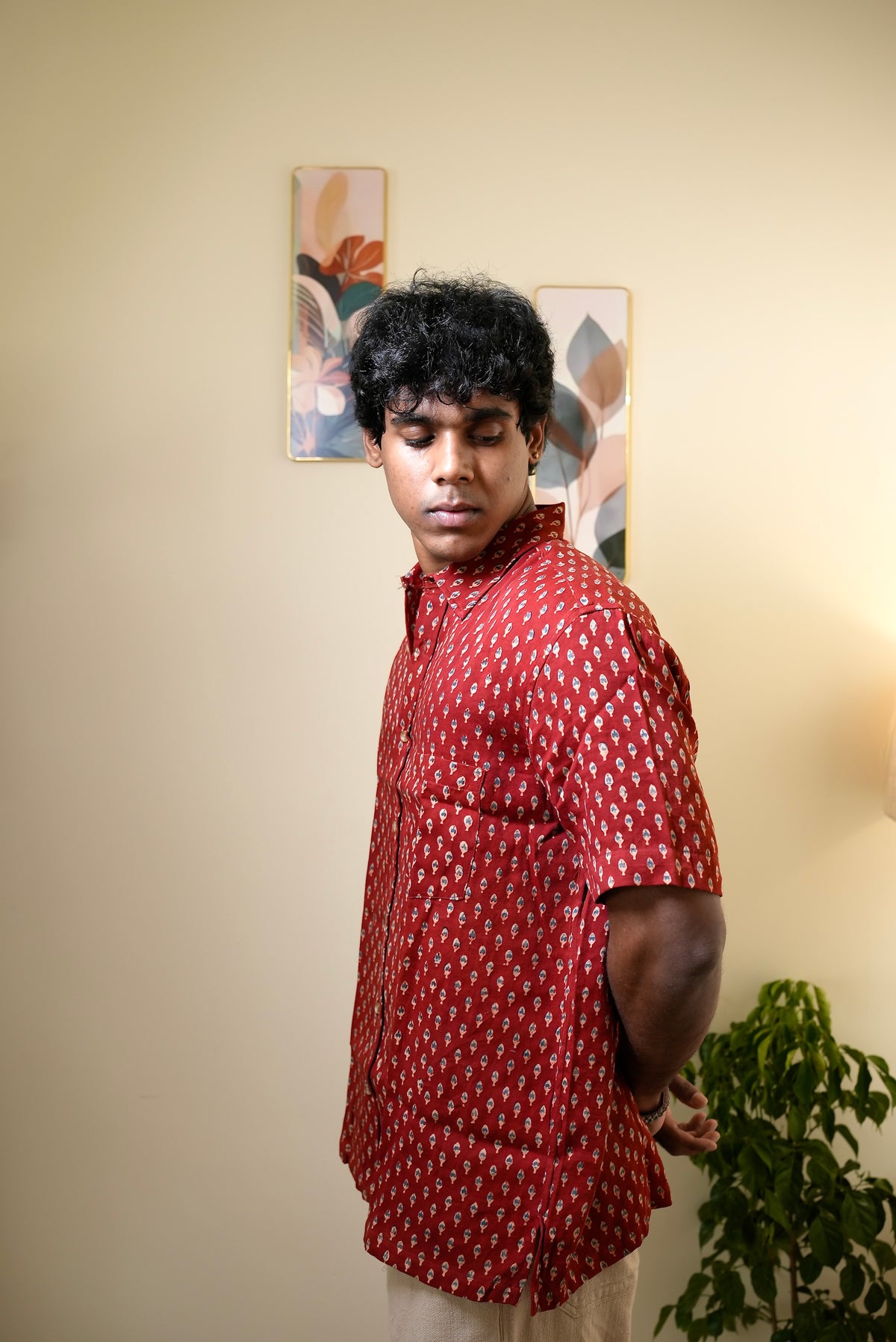 AJRAKH RED BUTTI SHIRT