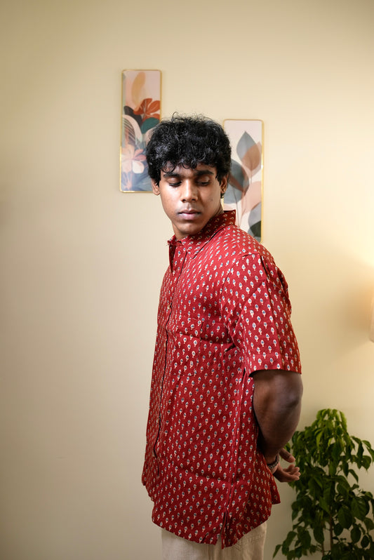 AJRAKH RED BUTTI SHIRT
