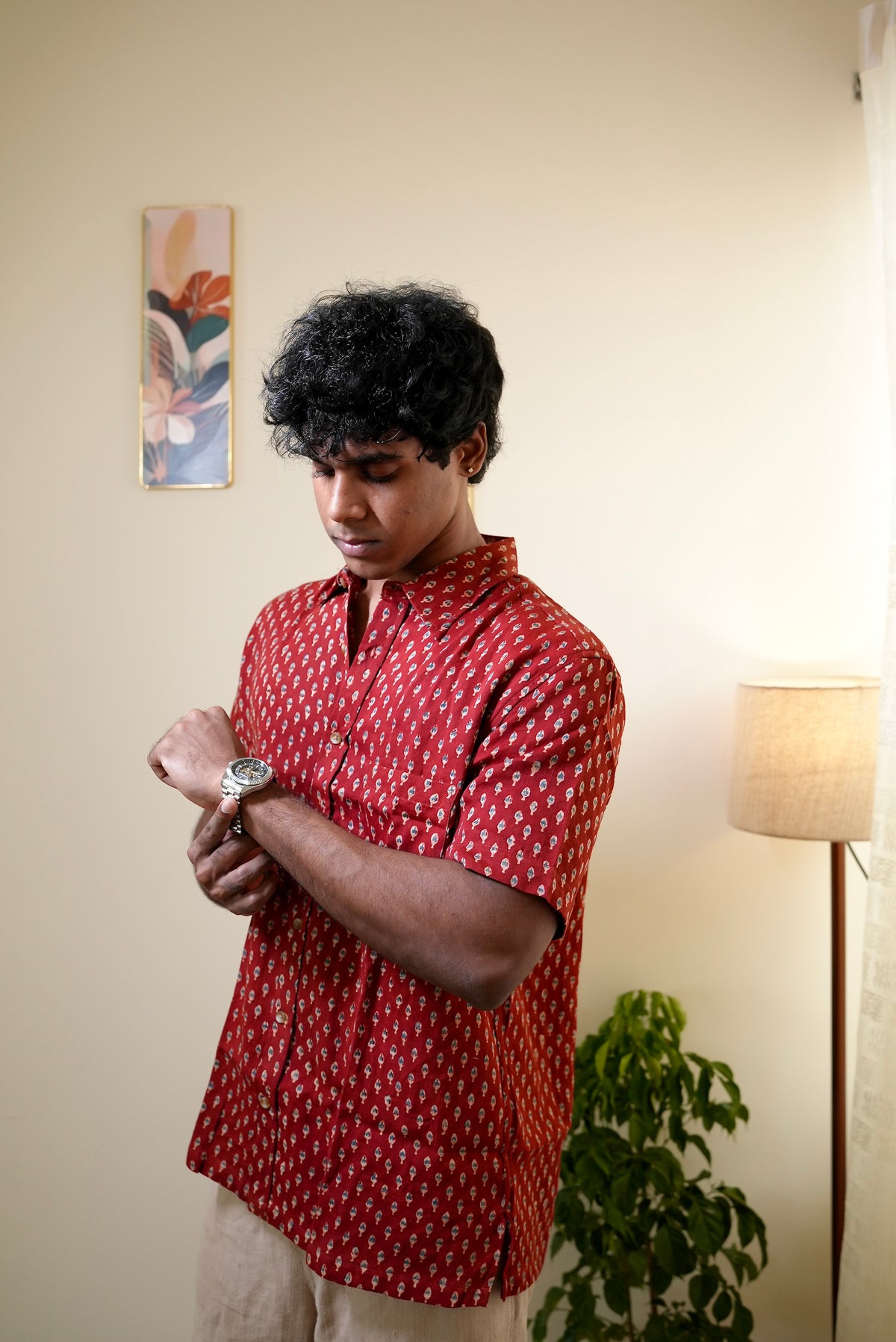 AJRAKH RED BUTTI SHIRT