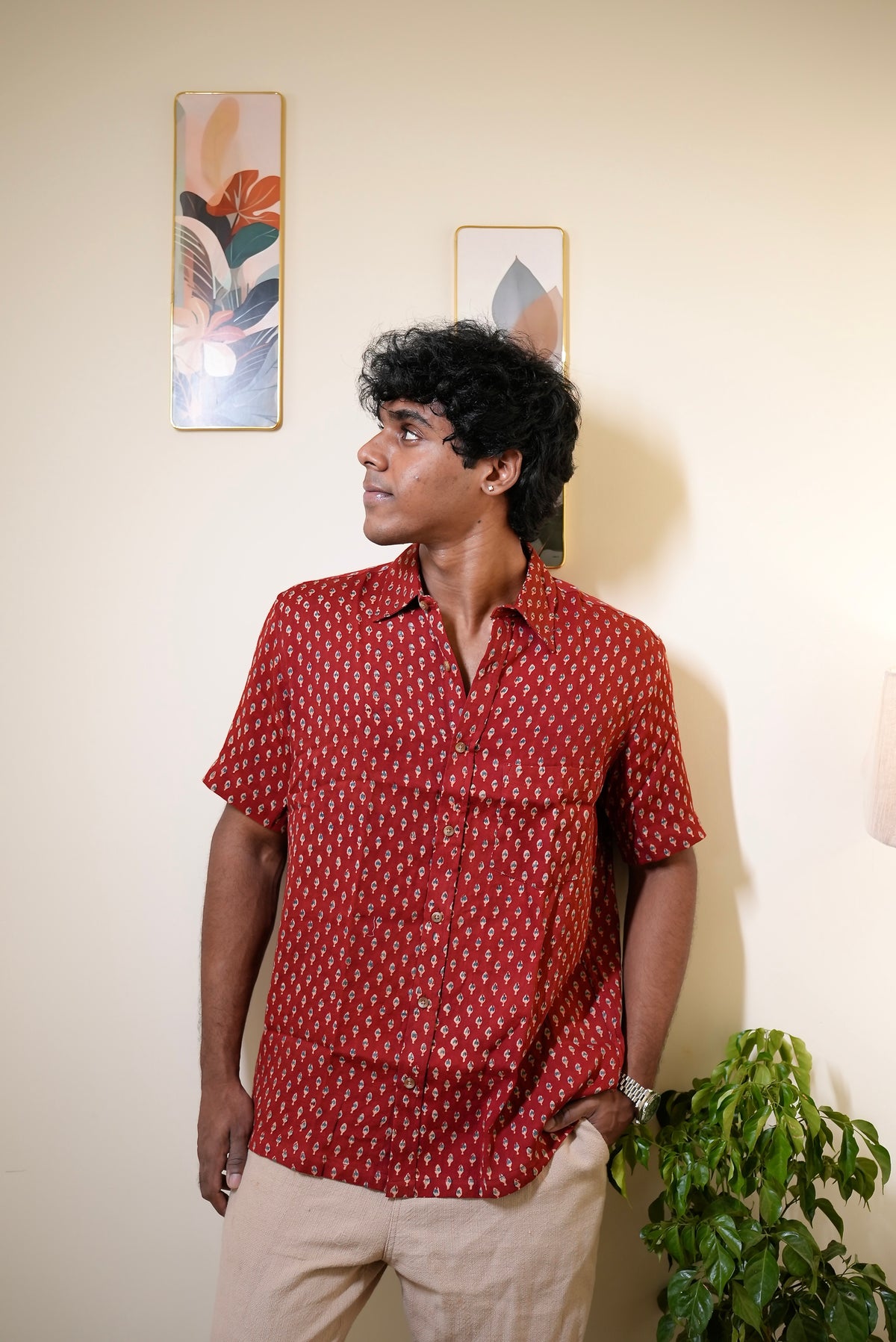 AJRAKH RED BUTTI SHIRT