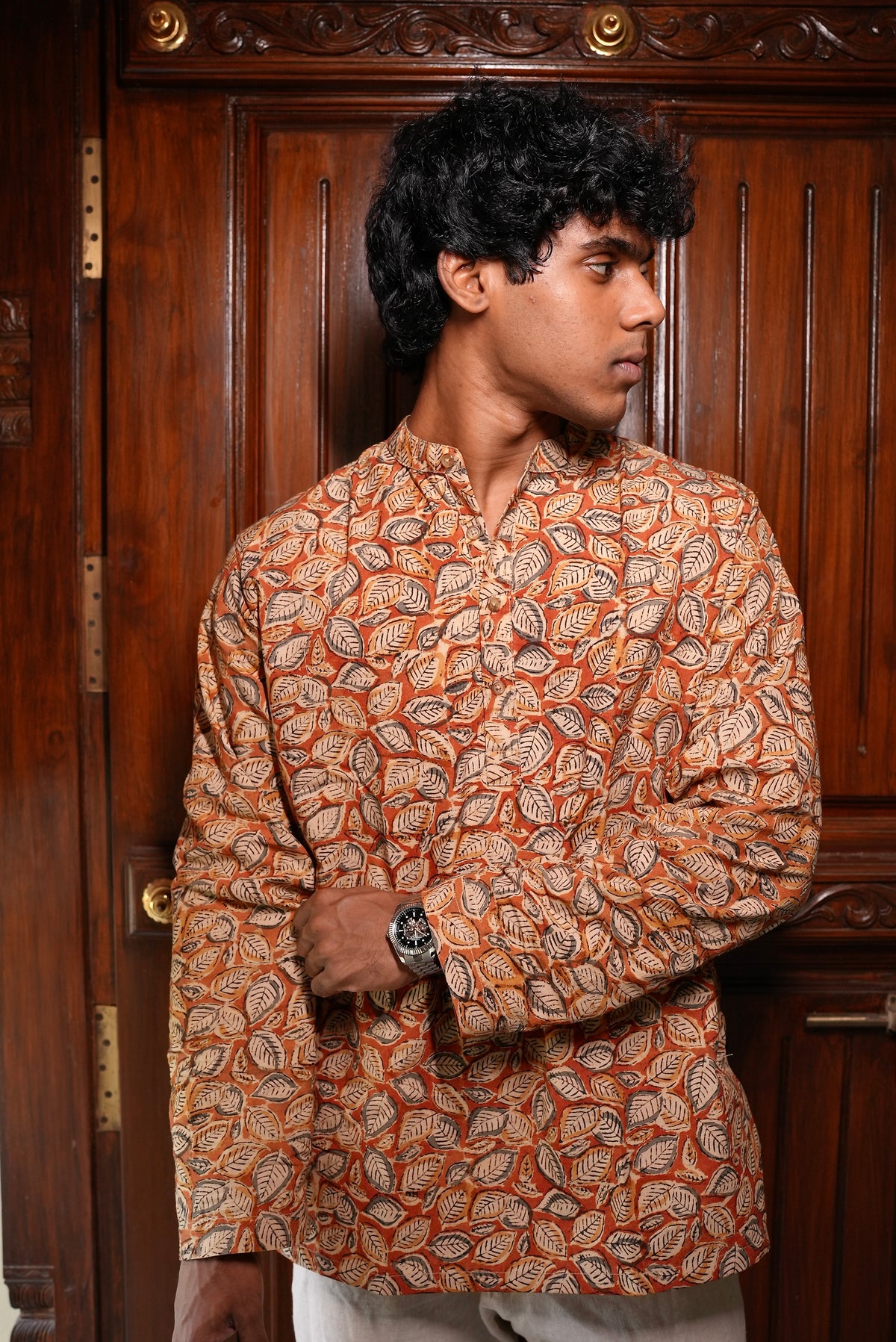 KALAMKARI RED LEAVES SHORT KURTA
