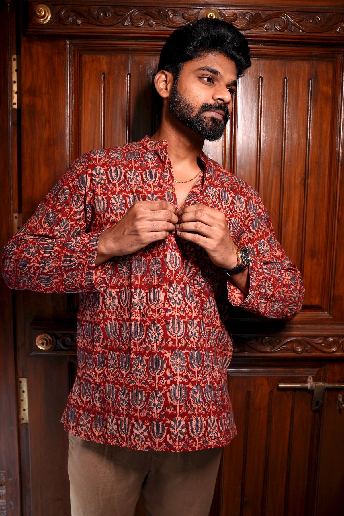 KALAMKARI MAROON TULIP SHORT KURTA
