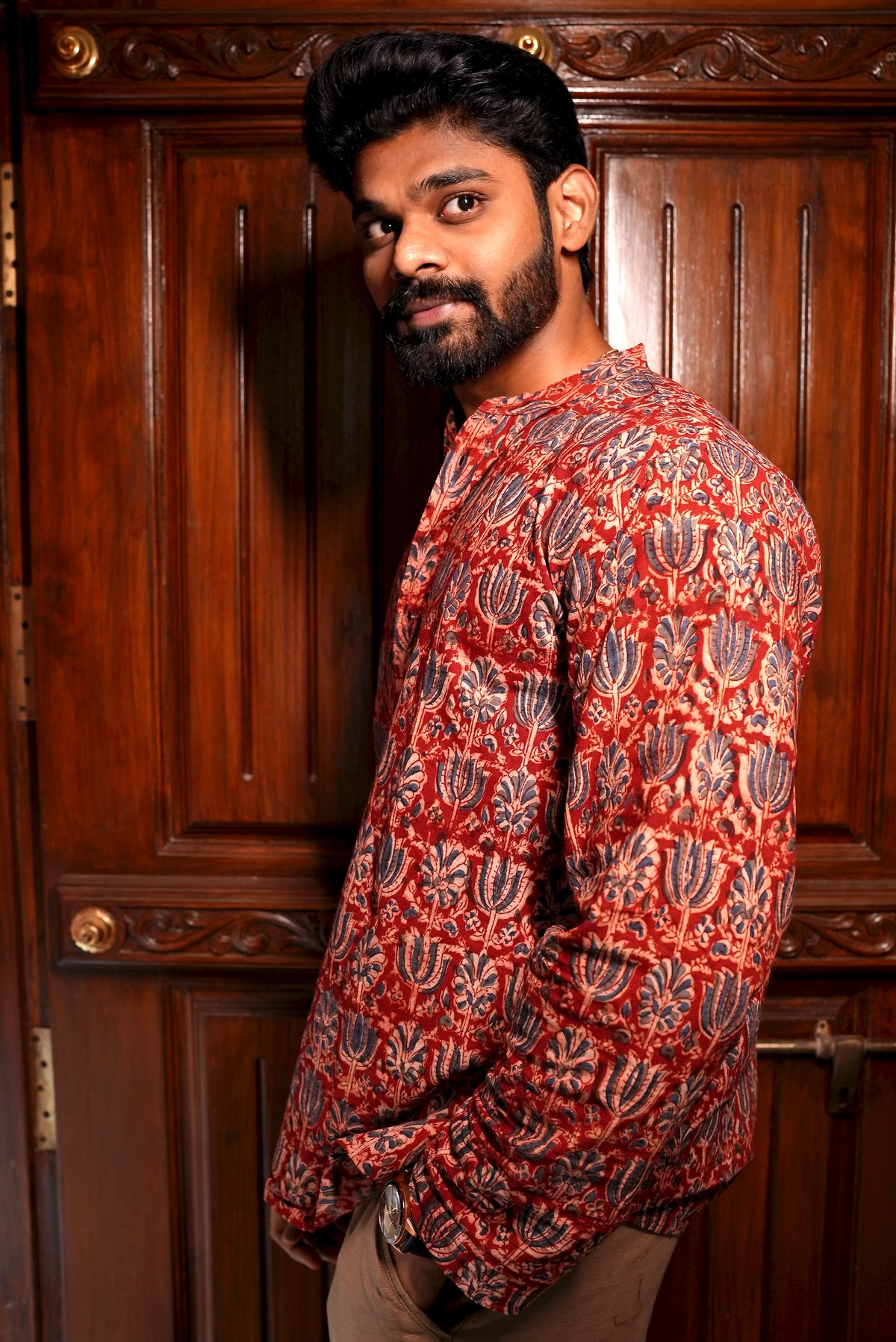 KALAMKARI MAROON TULIP SHORT KURTA