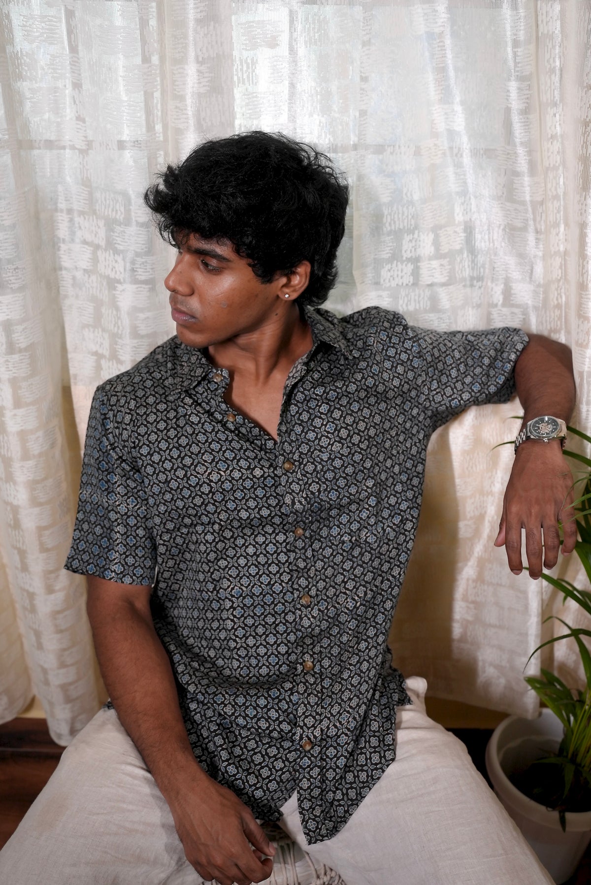AJRAKH BLACK FLORAL SHIRT