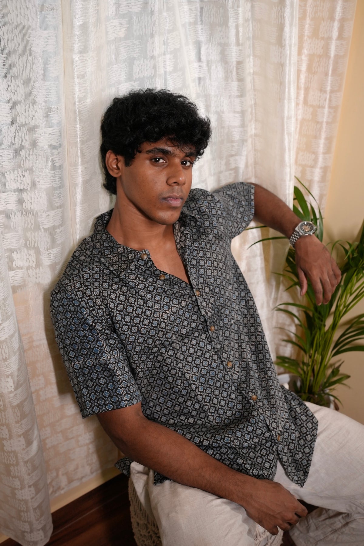AJRAKH BLACK FLORAL SHIRT