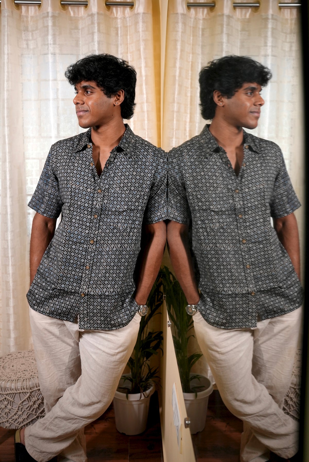 AJRAKH BLACK FLORAL SHIRT