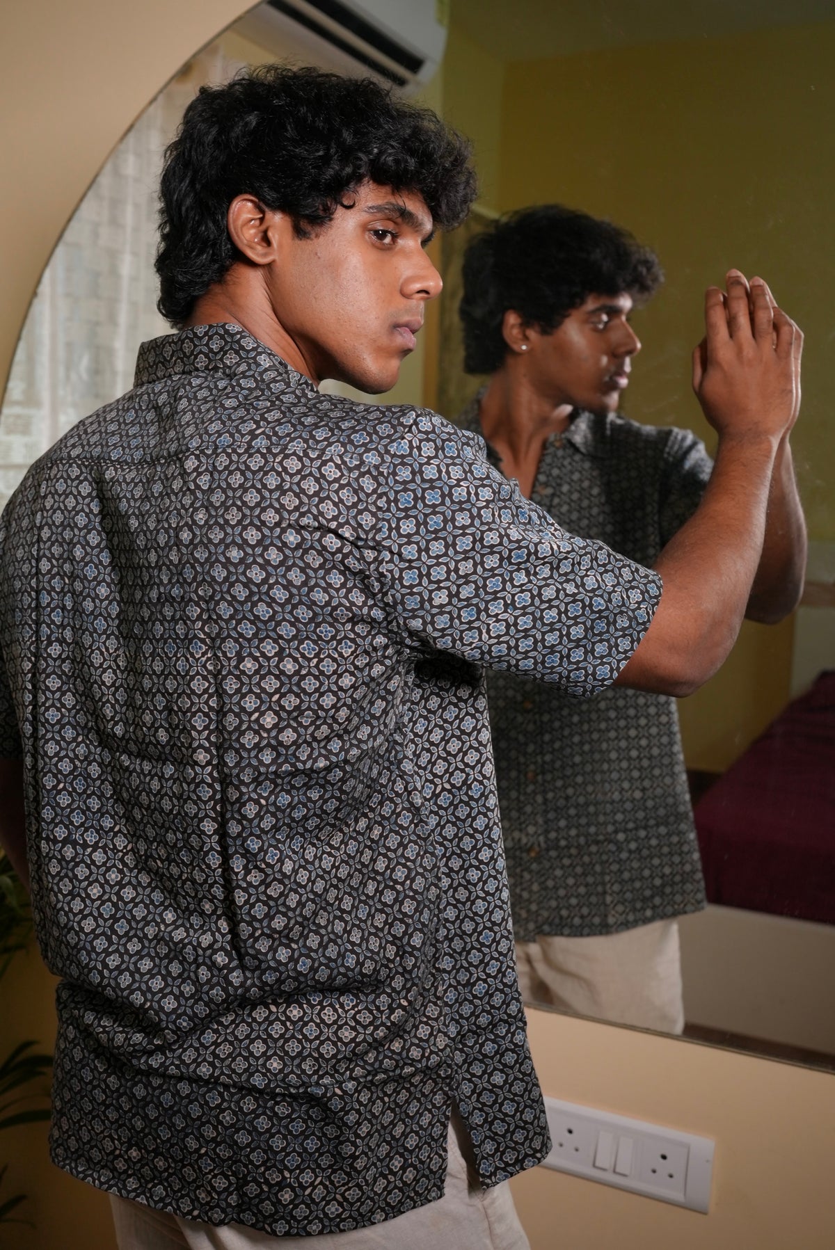 AJRAKH BLACK FLORAL SHIRT