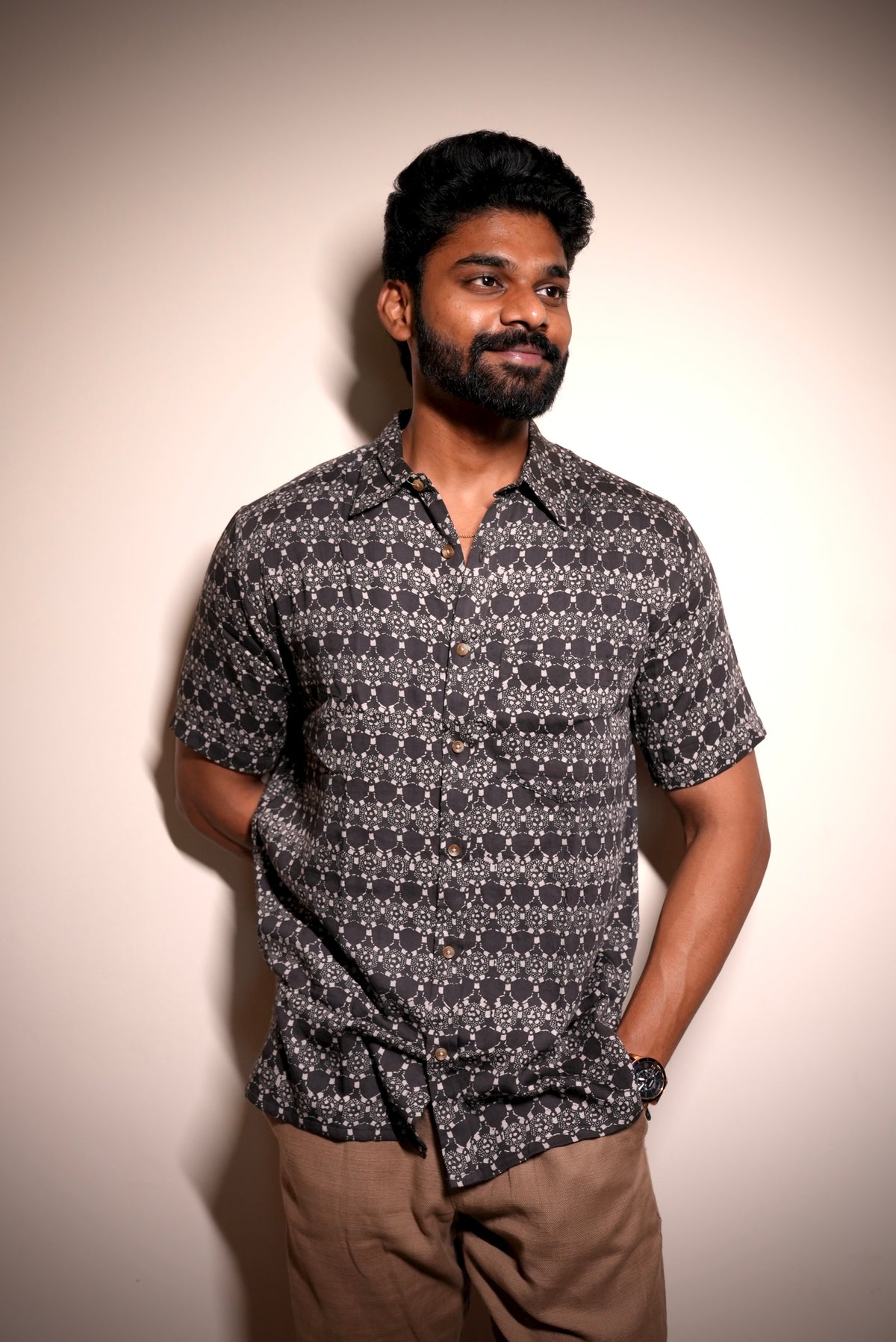 AJRAKH BLACK HIDDEN FLORAL SHIRT