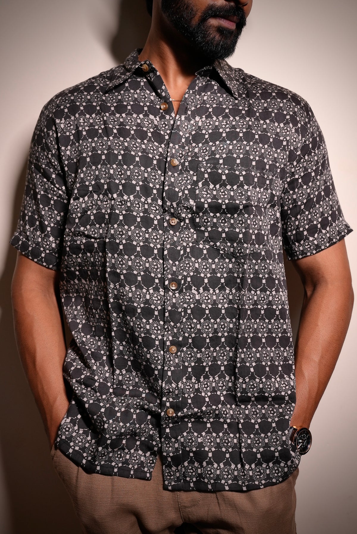 AJRAKH BLACK HIDDEN FLORAL SHIRT