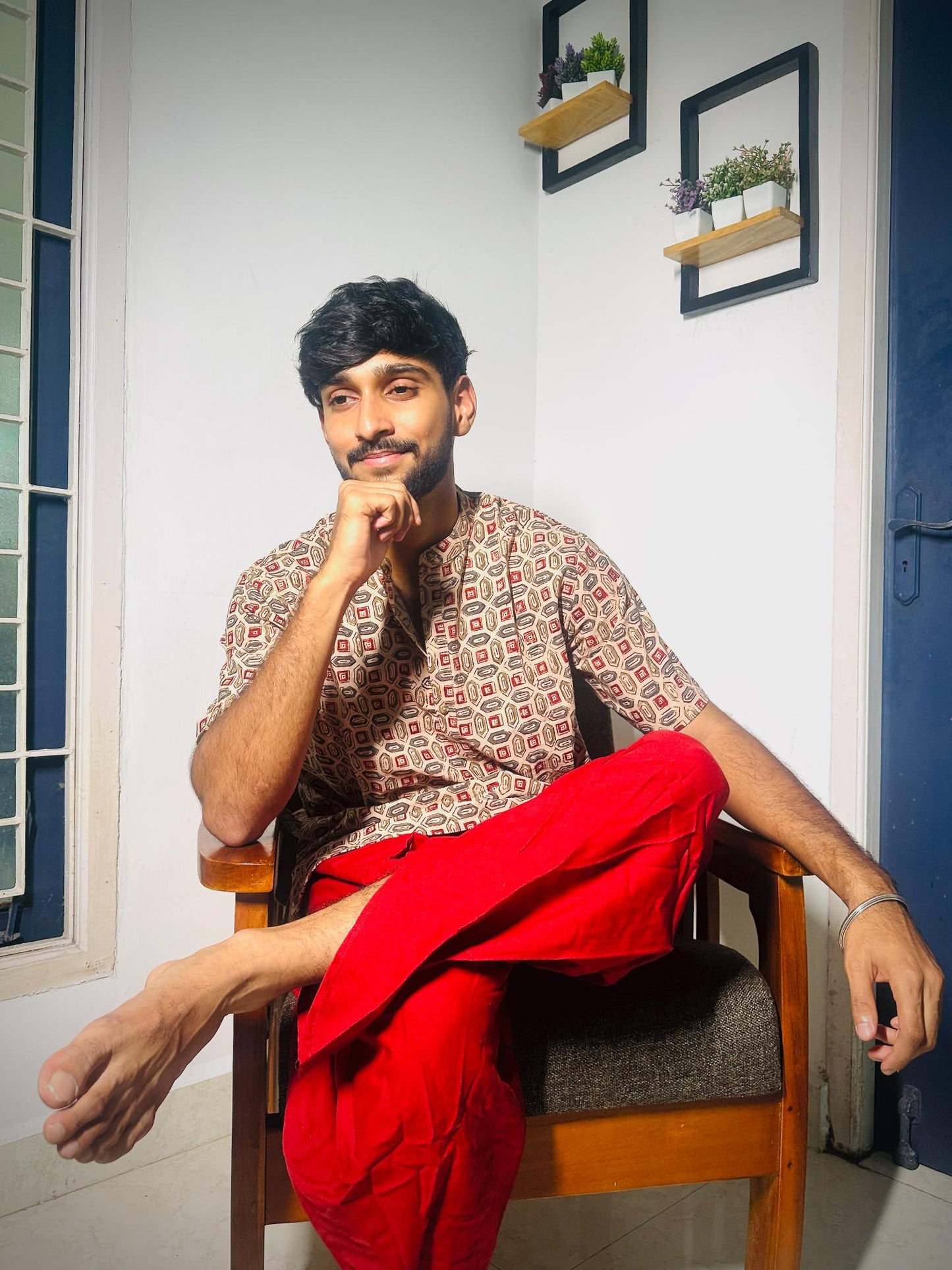 KALAMKARI GREY HEXAGONAL SHORT KURTA