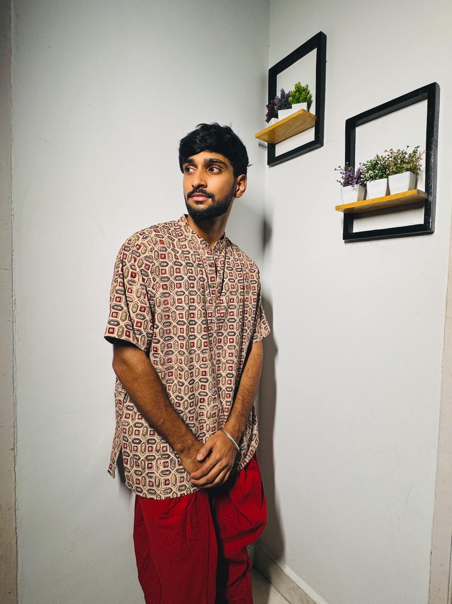 KALAMKARI GREY HEXAGONAL SHORT KURTA
