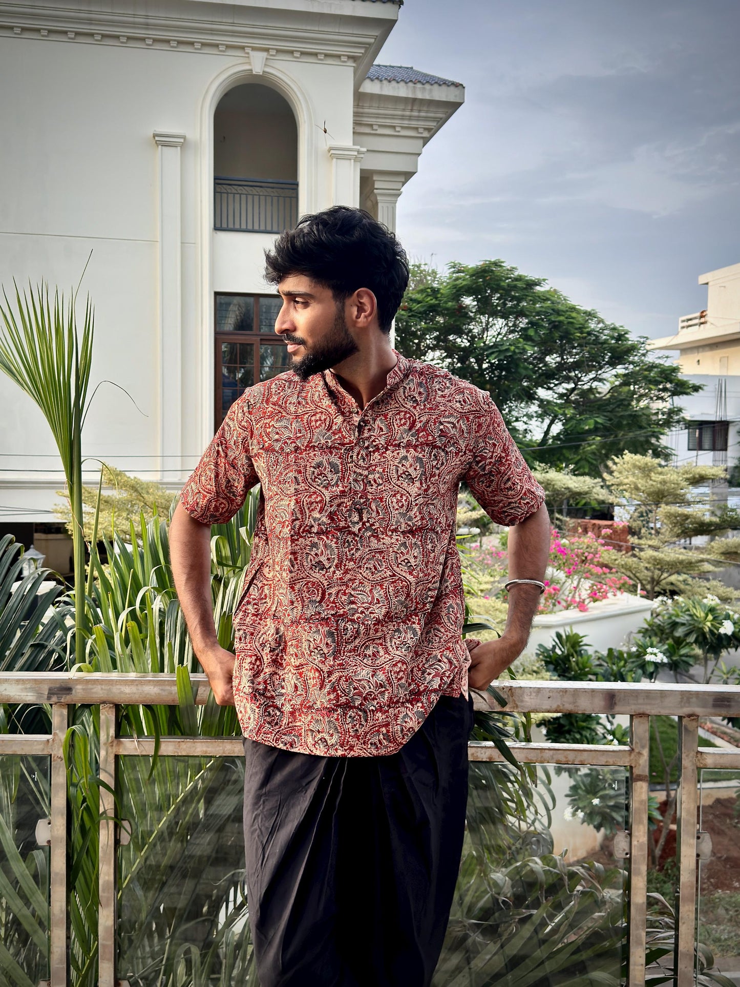 KALAMKARI MAROON FLORAL SHORT KURTA