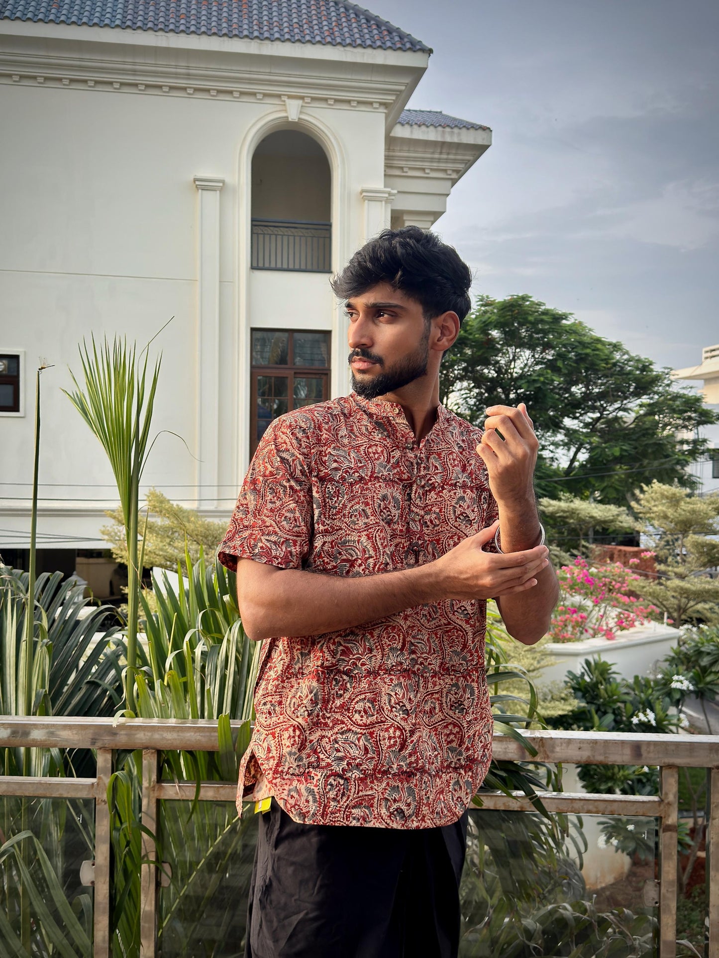 KALAMKARI MAROON FLORAL SHORT KURTA