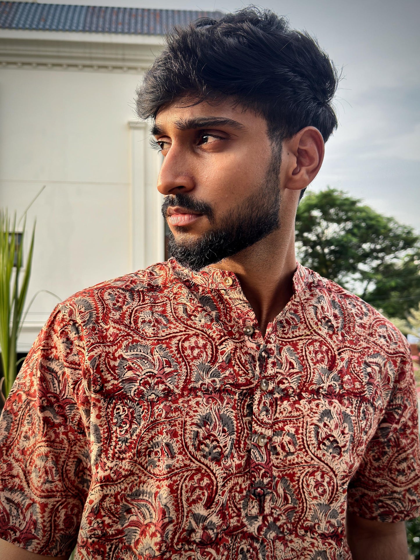 KALAMKARI MAROON FLORAL SHORT KURTA