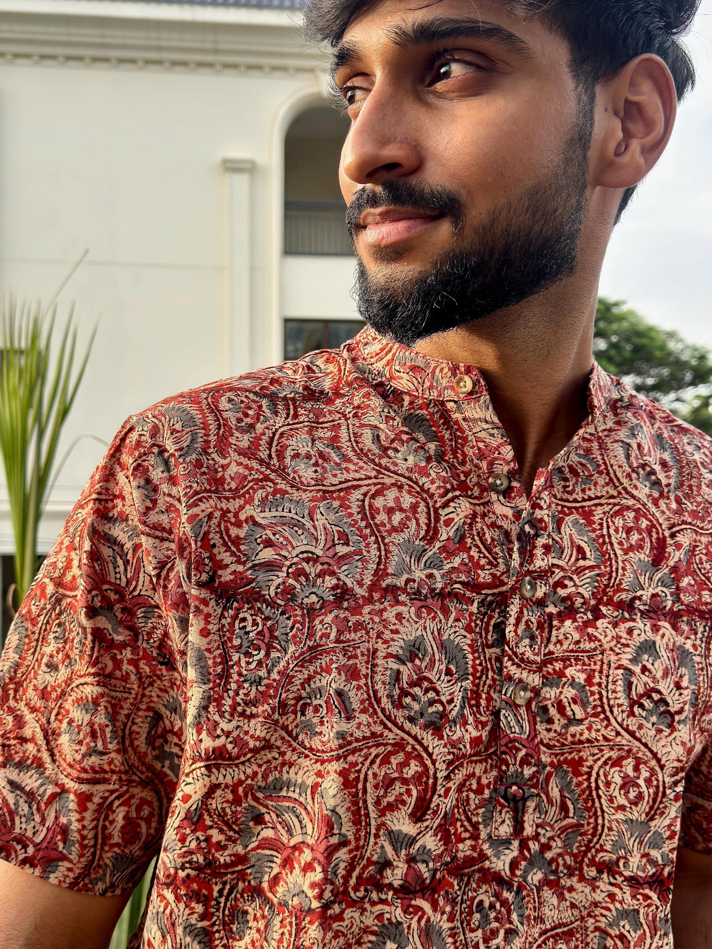 KALAMKARI MAROON FLORAL SHORT KURTA