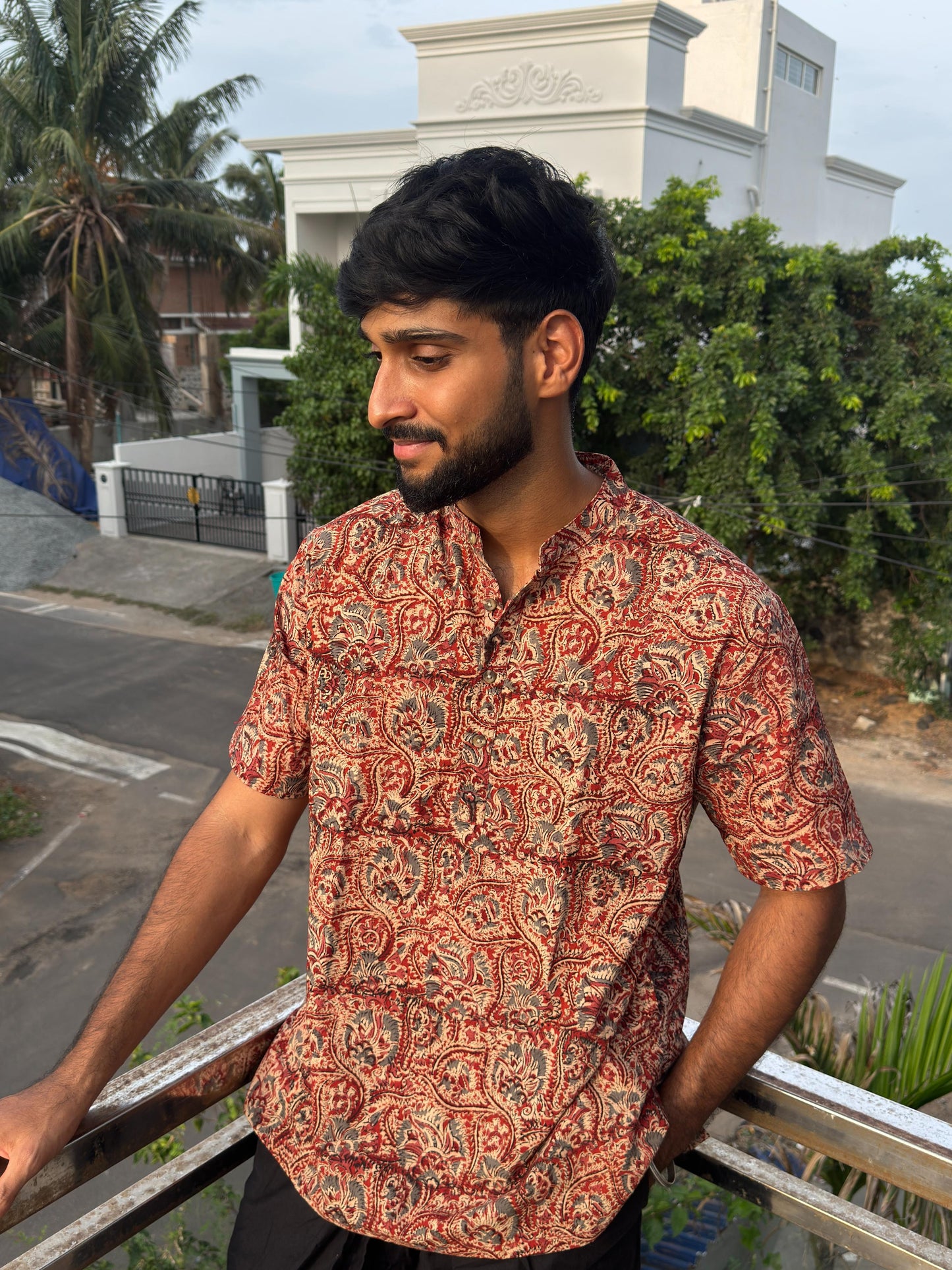 KALAMKARI MAROON FLORAL SHORT KURTA