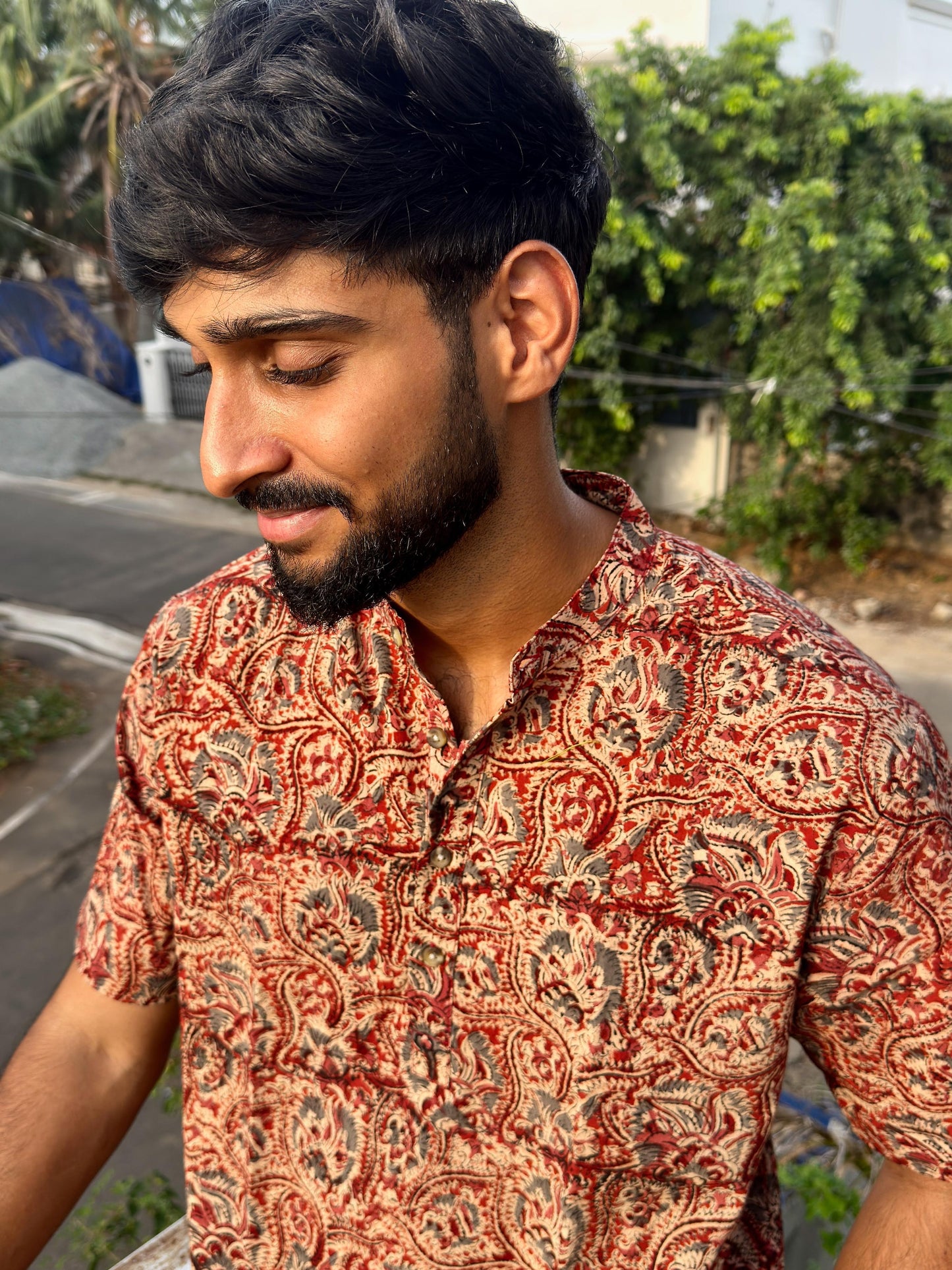 KALAMKARI MAROON FLORAL SHORT KURTA