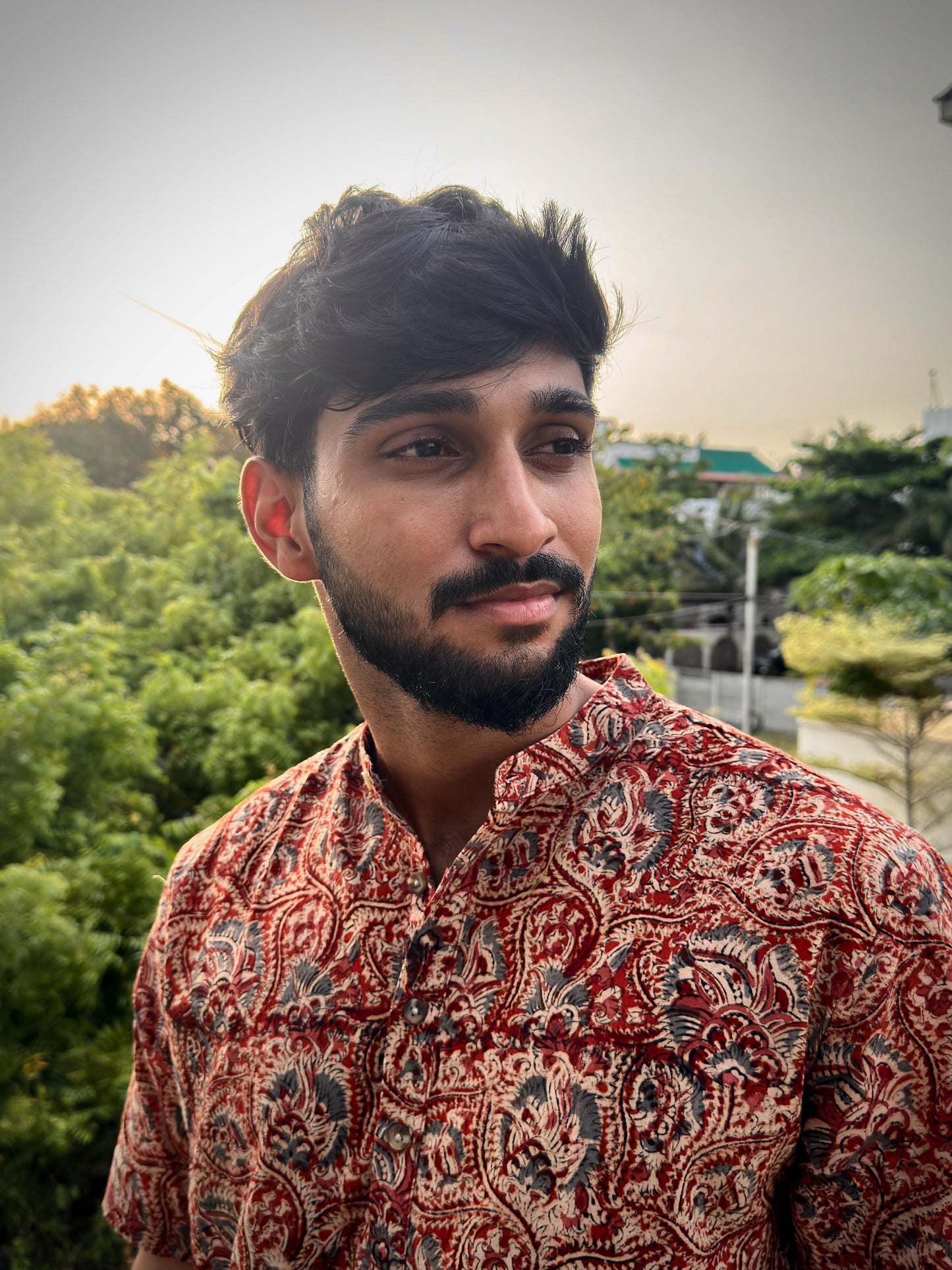 KALAMKARI MAROON FLORAL SHORT KURTA