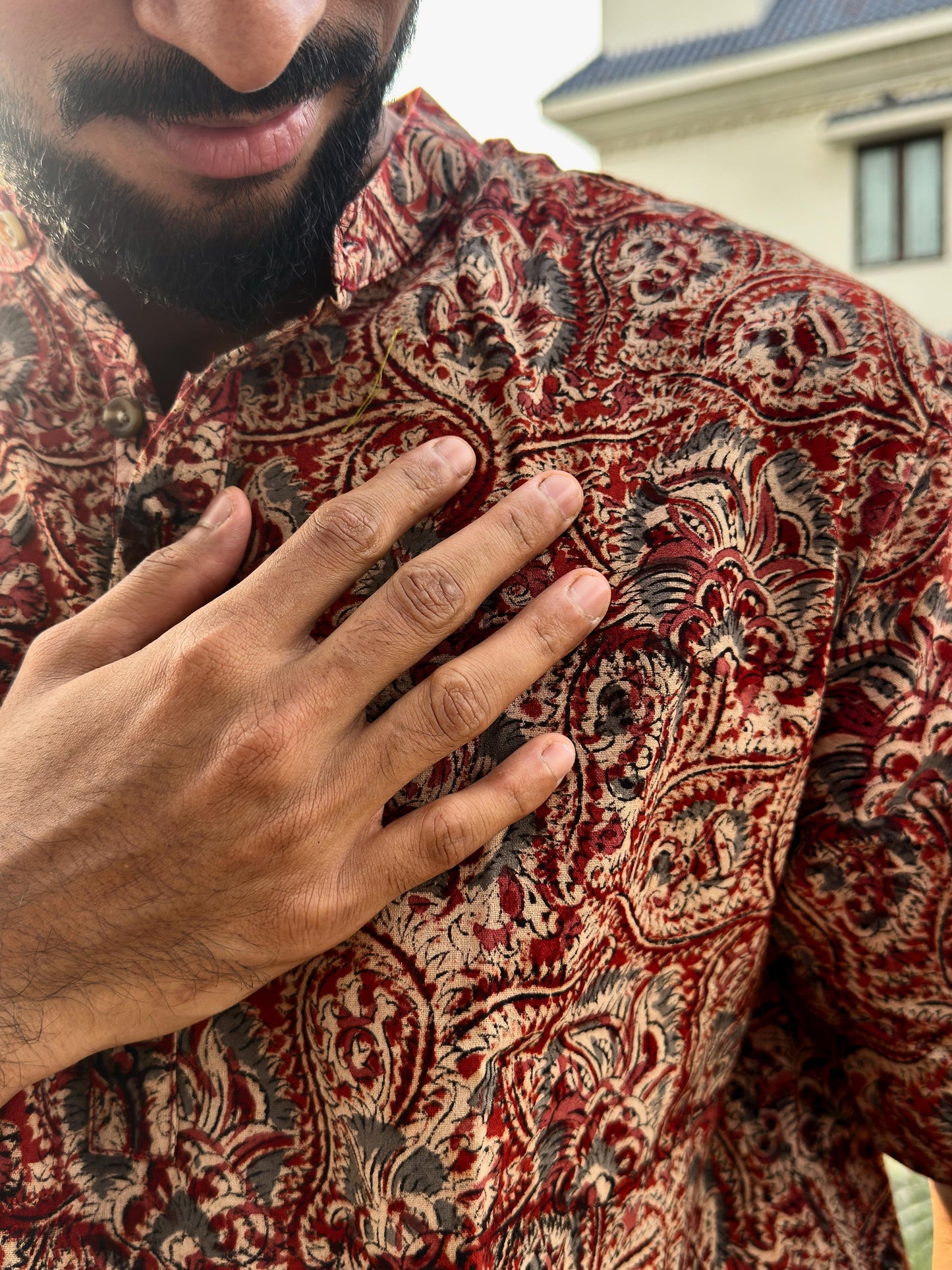KALAMKARI MAROON FLORAL SHORT KURTA