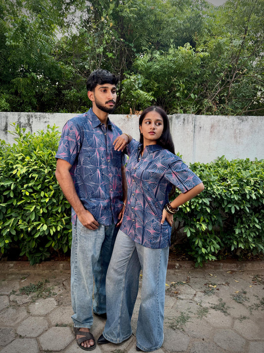 SHIBORI INDIGO PINK THUNDER SHIRT