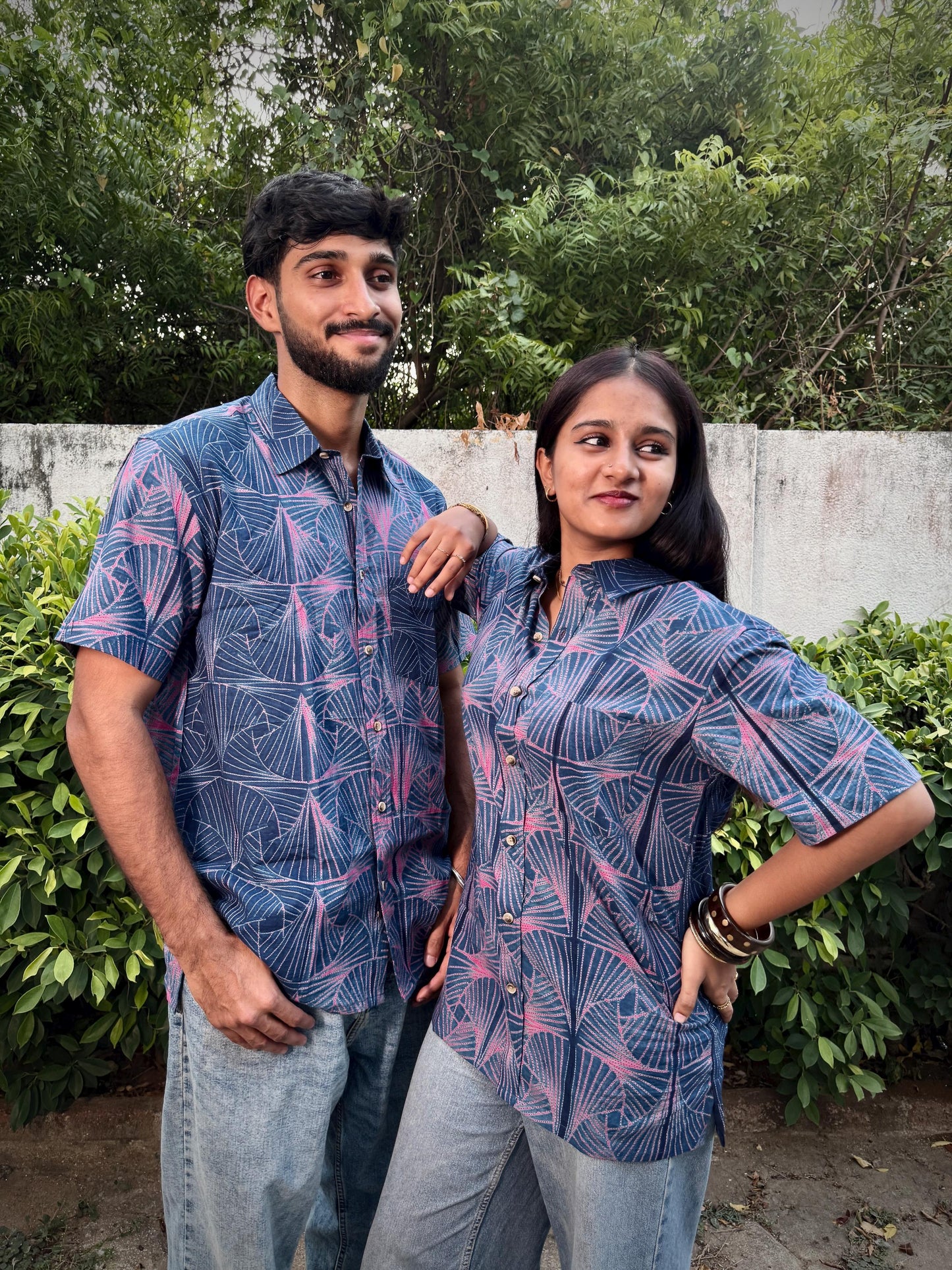 SHIBORI INDIGO PINK THUNDER SHIRT