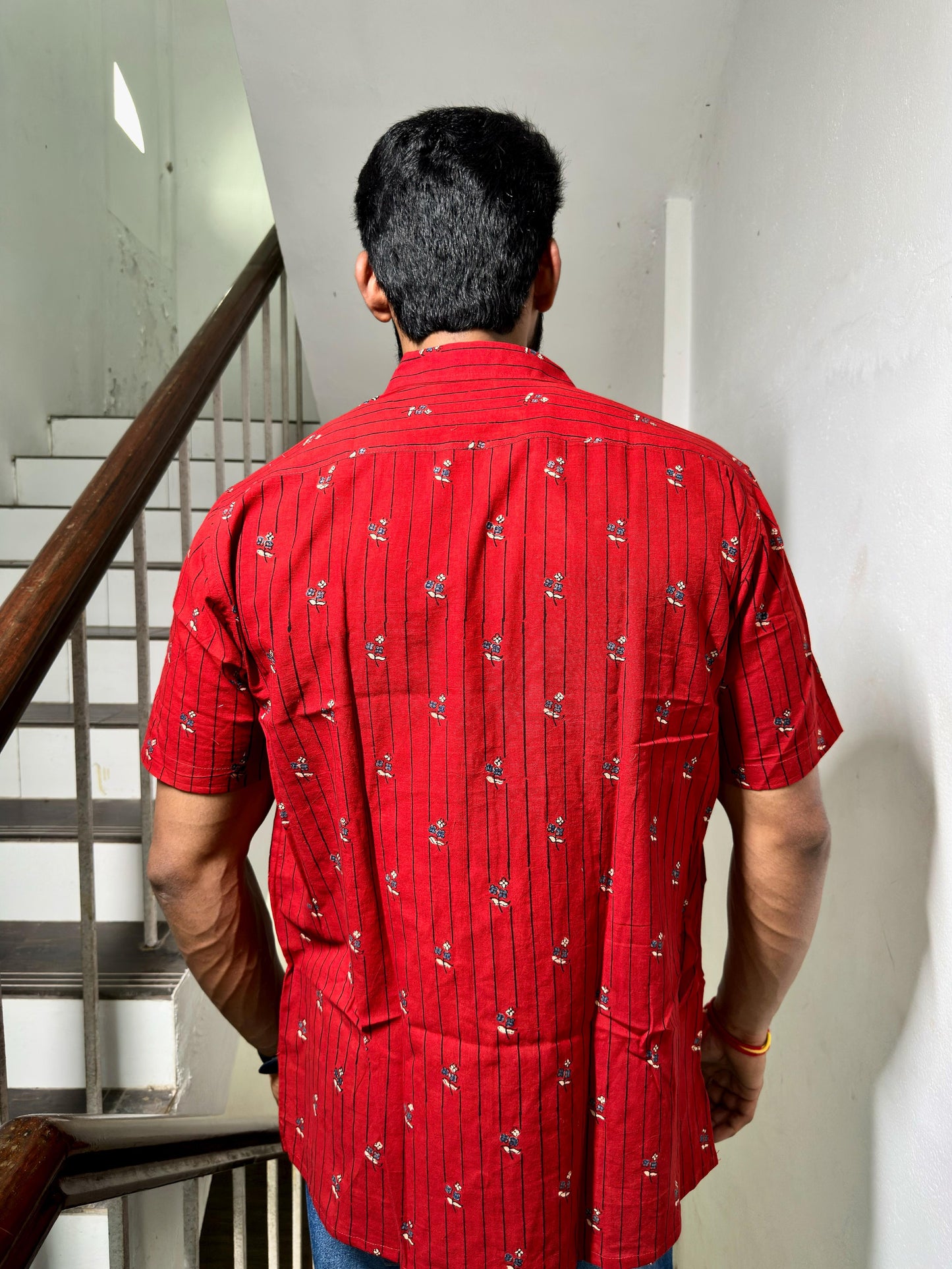 AJRAKH RED LINES FLORAL SHIRT