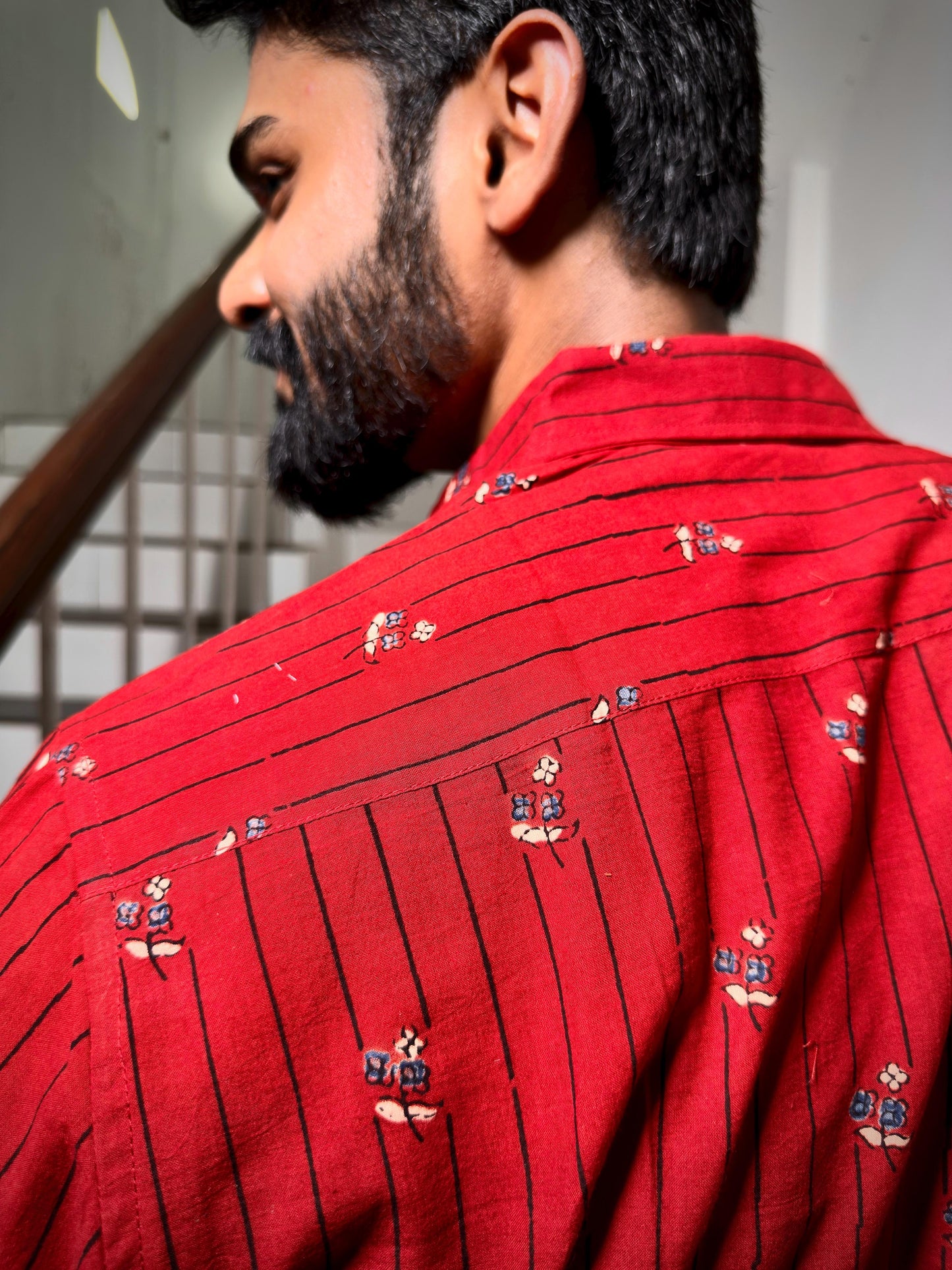 AJRAKH RED LINES FLORAL SHIRT