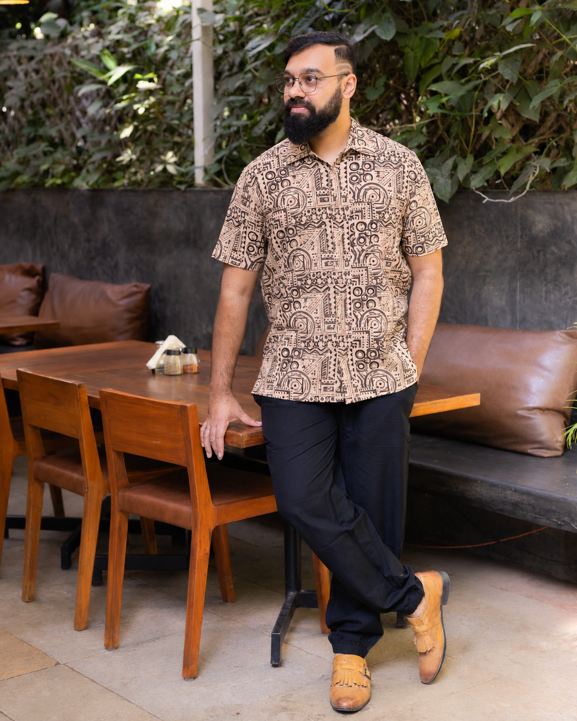 KALAMKARI OLIVE BIG GEOMETRIC SHIRT