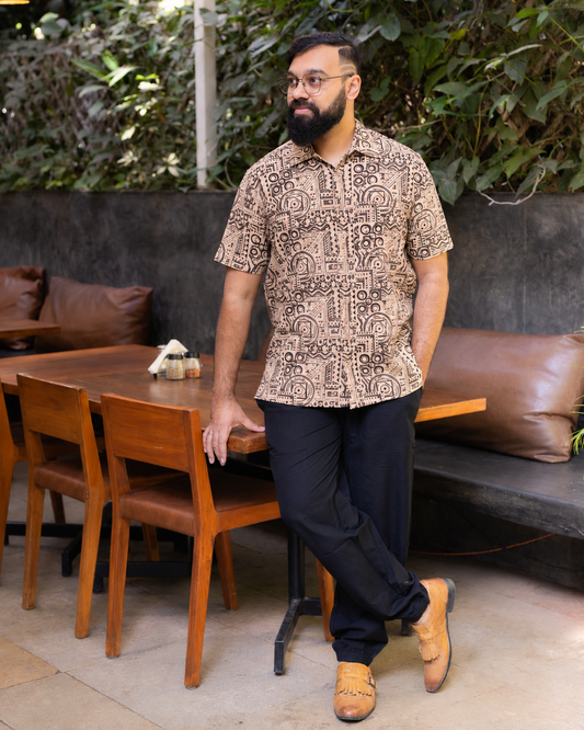 KALAMKARI OLIVE BIG GEOMETRIC SHIRT
