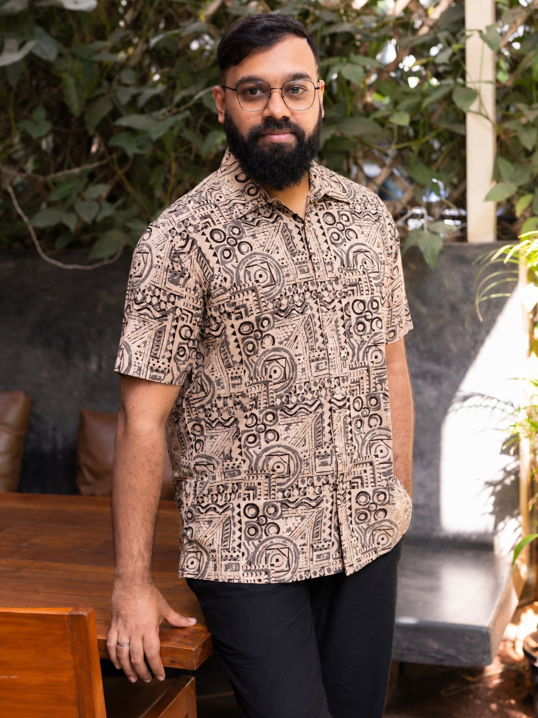 KALAMKARI OLIVE BIG GEOMETRIC SHIRT