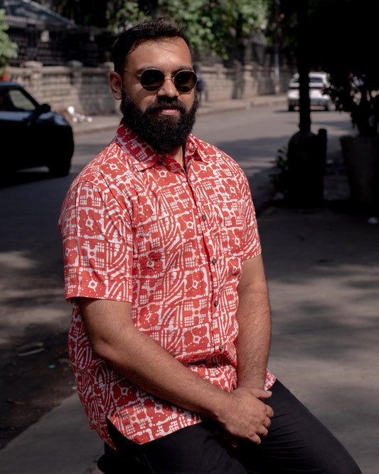 BATIK ORANGE GEOMETRIC SHIRT