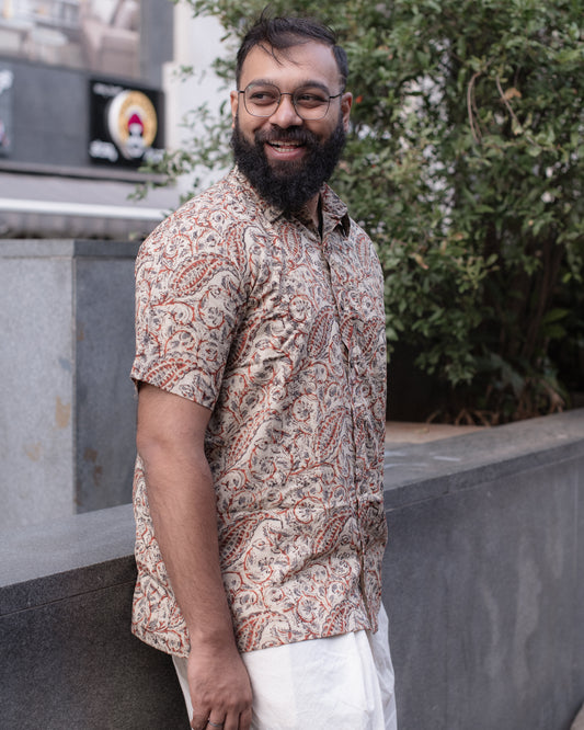 KALAMKARI GREY LEAF SHIRT